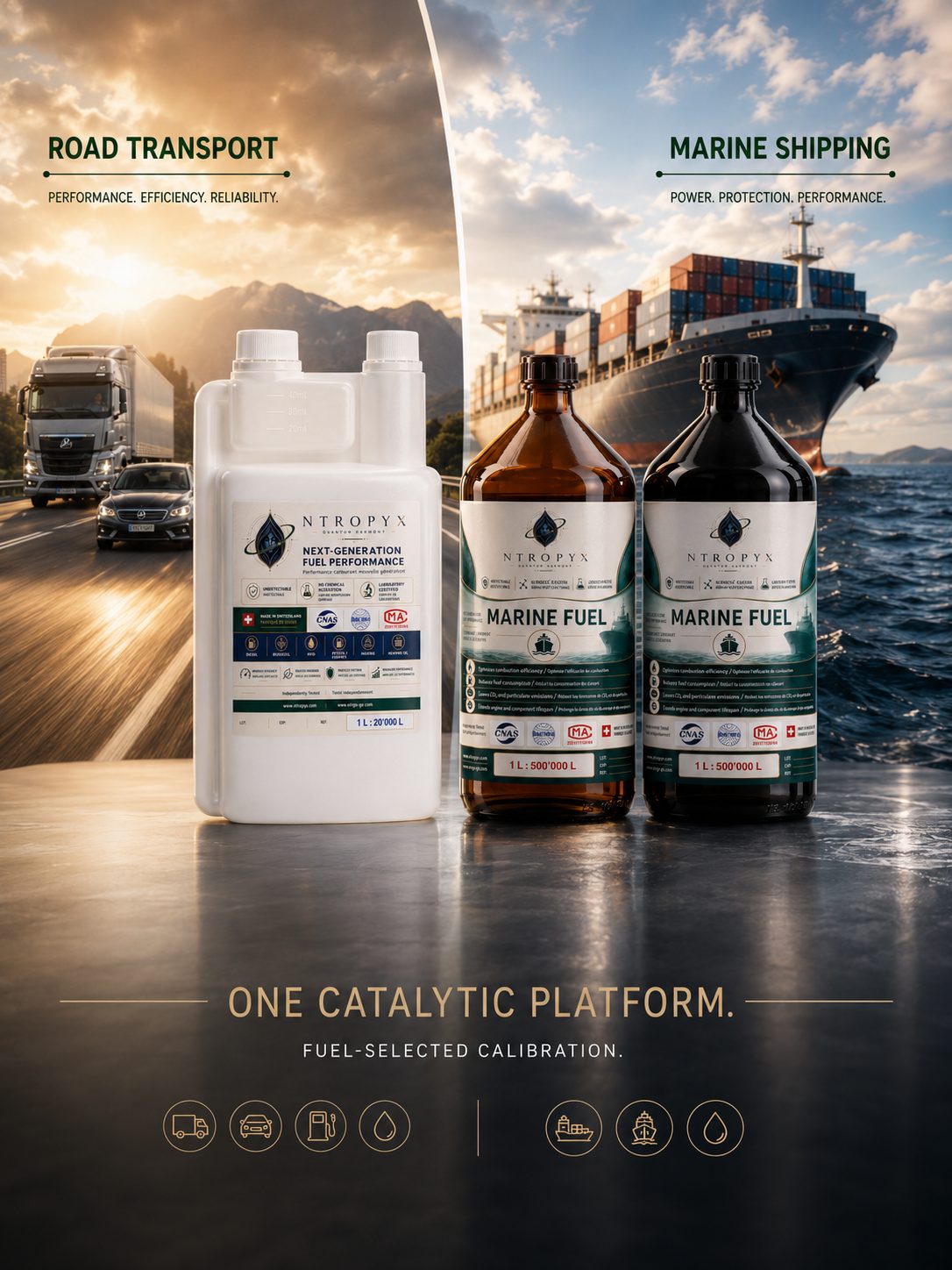 NTROPYX fuel-selected calibration for white, brown and black catalyst bottles
