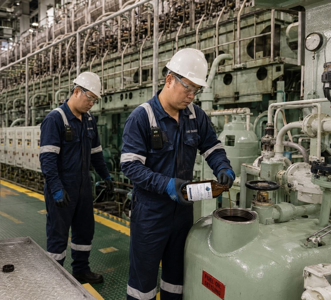 NTROPYX bottle and fuel sample on marine engine equipment